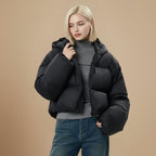 Damesjas met voering hoge taille en capuchon kort model Jelle Jora Mode