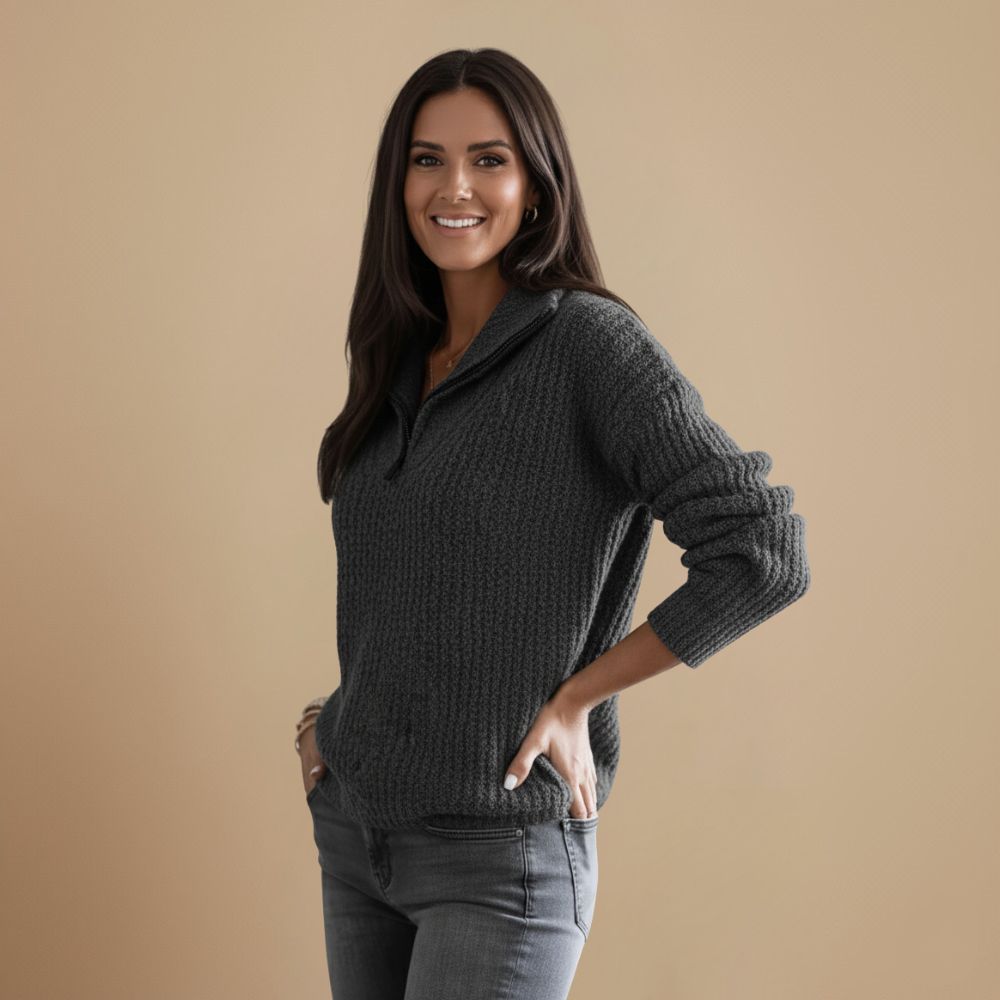 Slanke Gebreide Zip Trui met Staande Kraag Jelle Jora Mode