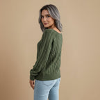 Kabelbrei trui met spijkerkralen Jelle Jora Mode