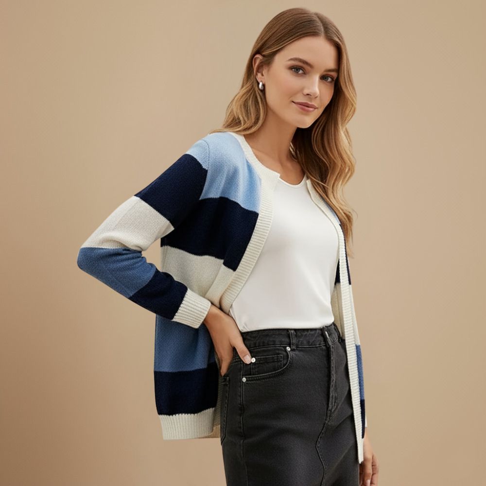 Veelkleurige Gestreepte Gebreide Vestjas Jelle Jora Mode