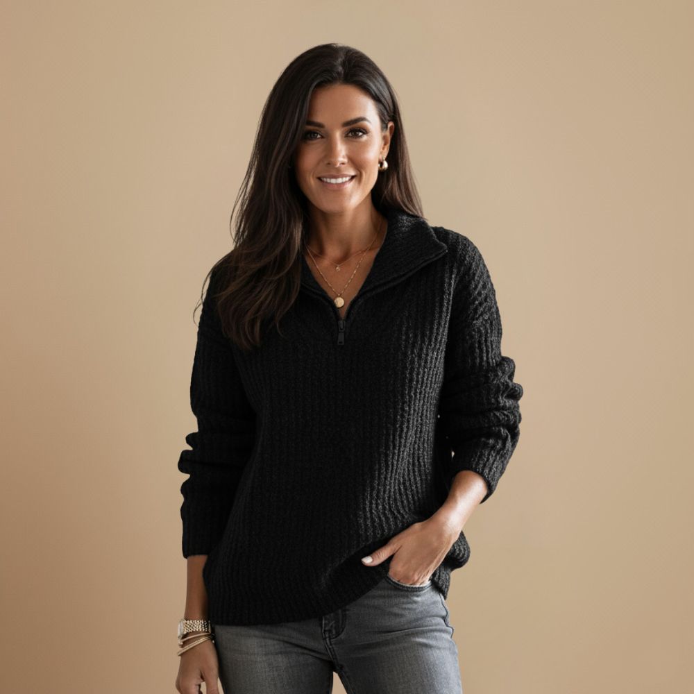 Slanke Gebreide Zip Trui met Staande Kraag Jelle Jora Mode