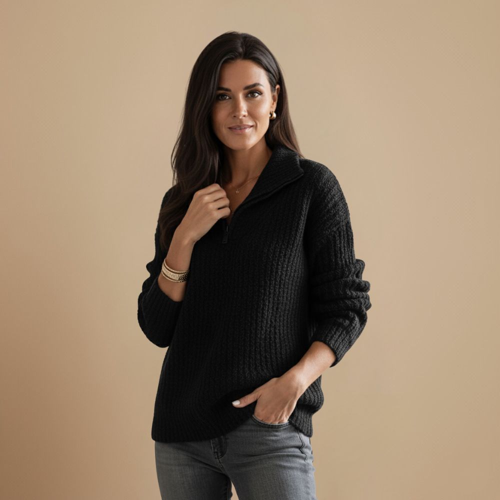 Slanke Gebreide Zip Trui met Staande Kraag Jelle Jora Mode