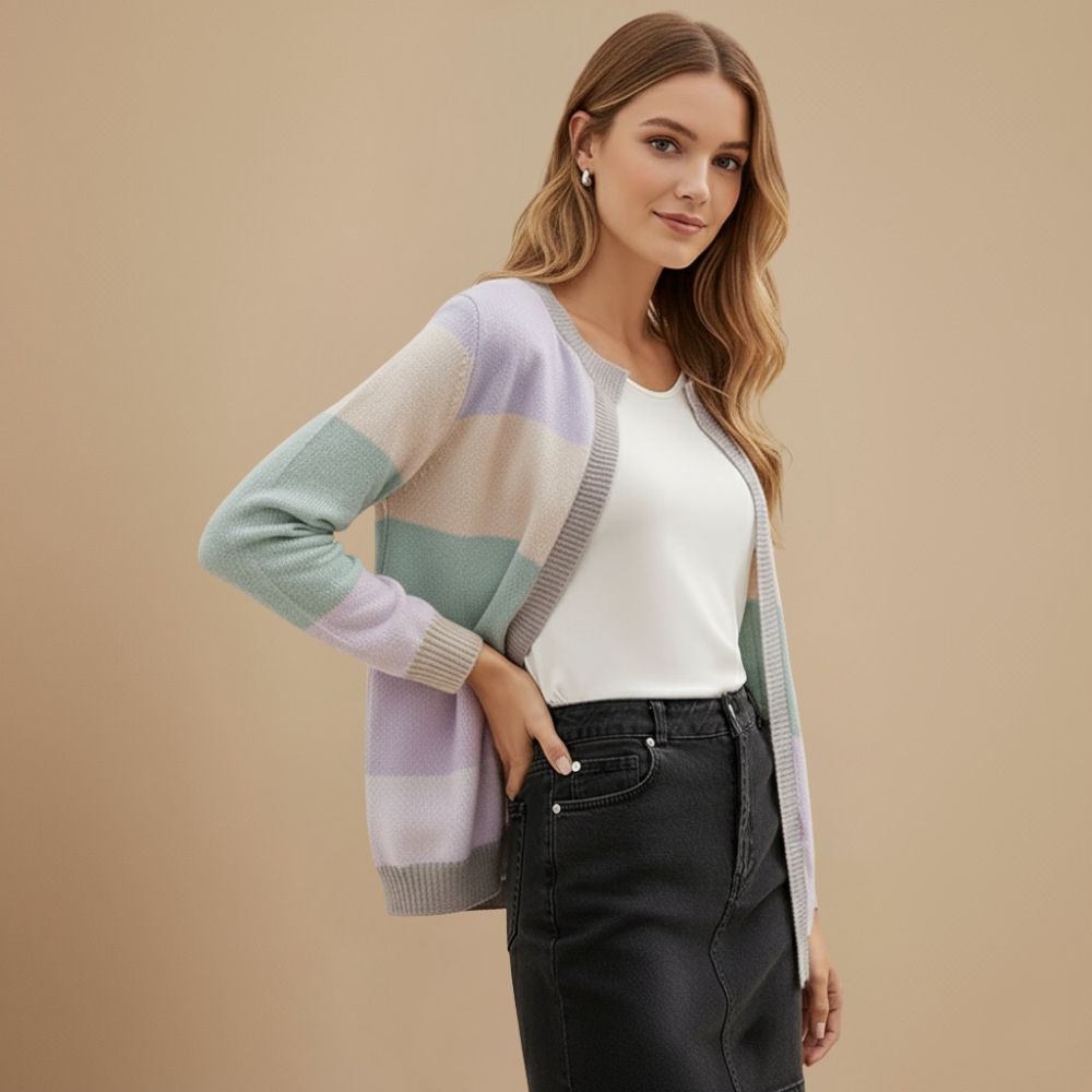 Veelkleurige Gestreepte Gebreide Vestjas Jelle Jora Mode