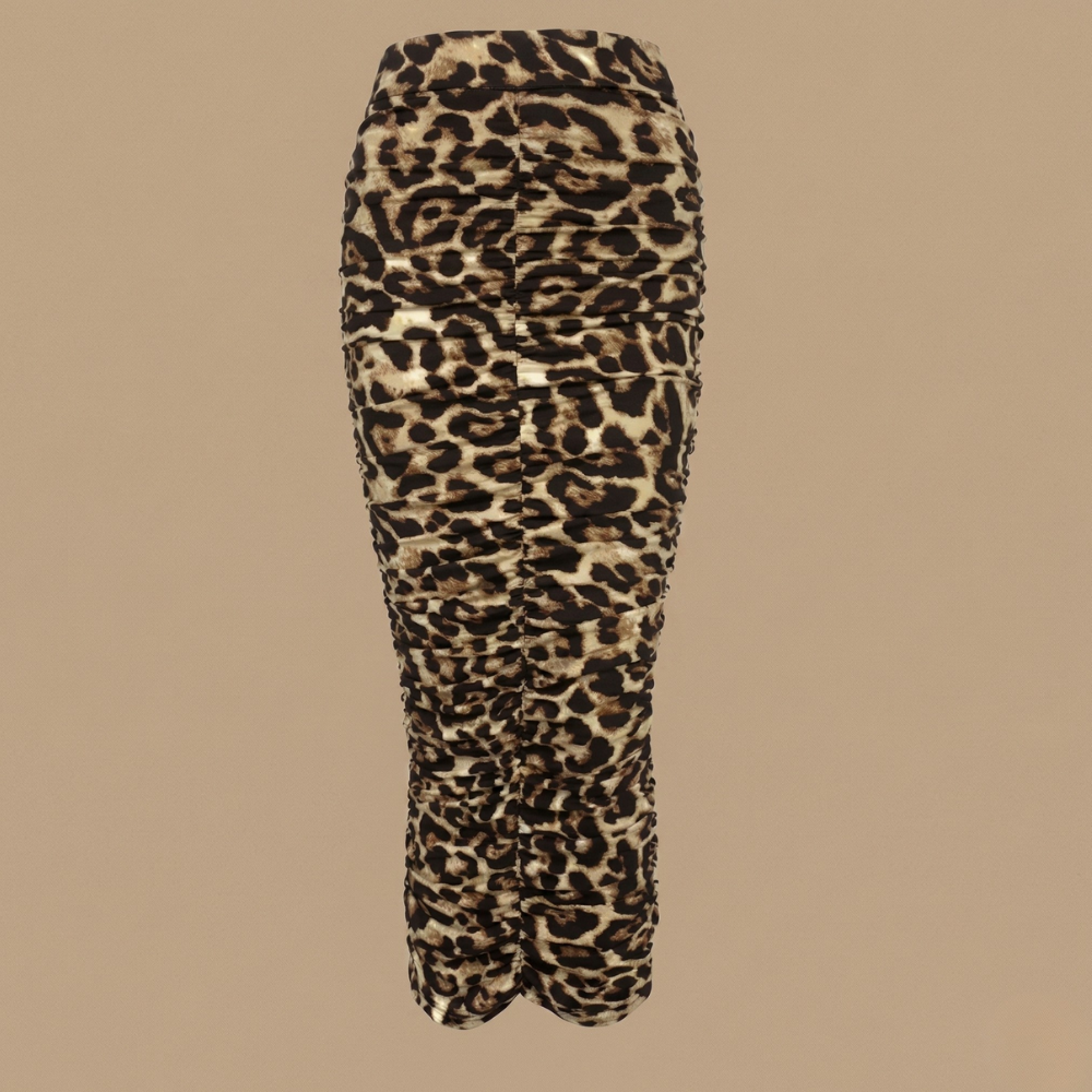 Dames stretchrok met hoge taille en luipaardprint met split Jelle Jora Mode