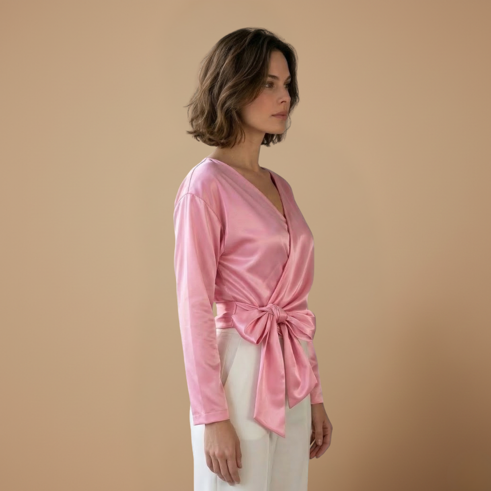 Dames elegante casual wikkelblouse met strikceintuur en lange mouwen Jelle Jora Mode