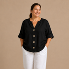 Damesblouse met V-hals en knopen aan de voorkant Jelle Jora Mode