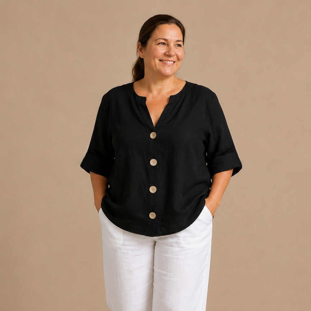 Damesblouse met V-hals en knopen aan de voorkant Jelle Jora Mode