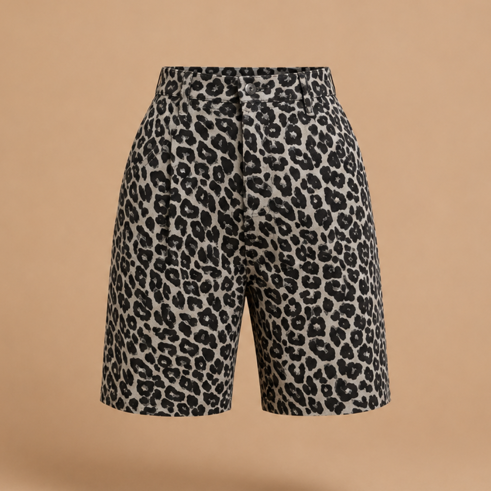 Dames bermudashort met luipaardprint en hoge taille Jelle Jora Mode