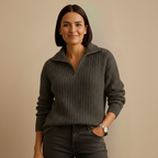 Slanke gebreide zip trui met staande kraag Jelle Jora Mode