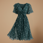 Dames midi-jurk met bloemendesign en V-hals met empire-taille Jelle Jora Mode