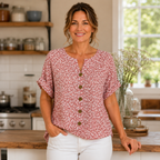 Damesblouse met bloemenprint V-hals en korte mouwen Jelle Jora Mode