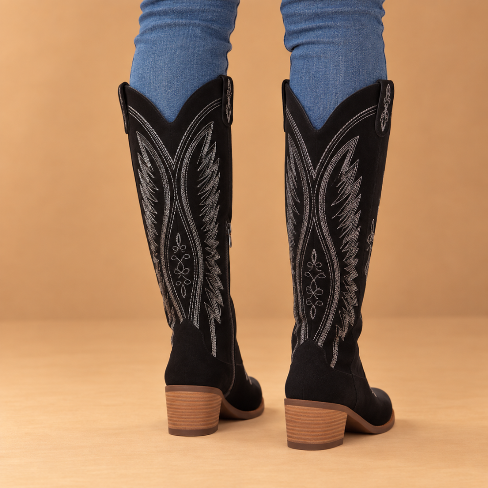 Dames geborduurde westernlaarzen met spitse neus Jelle Jora Mode