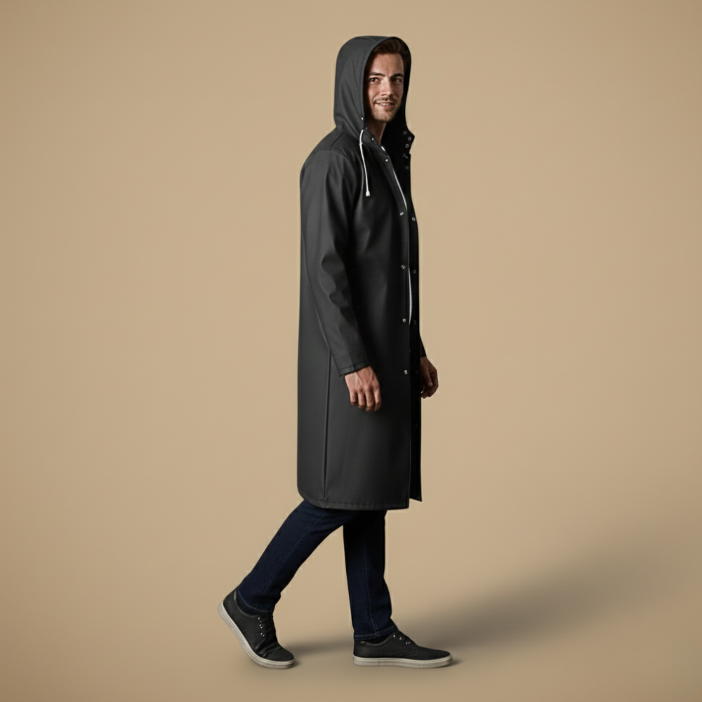 Lange outdoor regenjas met capuchon en windbreaker voor heren Jelle Jora Mode
