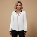 Damesblouse met lange mouwen en v-hals