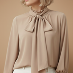 Damesblouse met strikje en lange mouwen