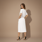 Dames elegante midi-jurk met v-hals en detail in de taille Jelle Jora Mode
