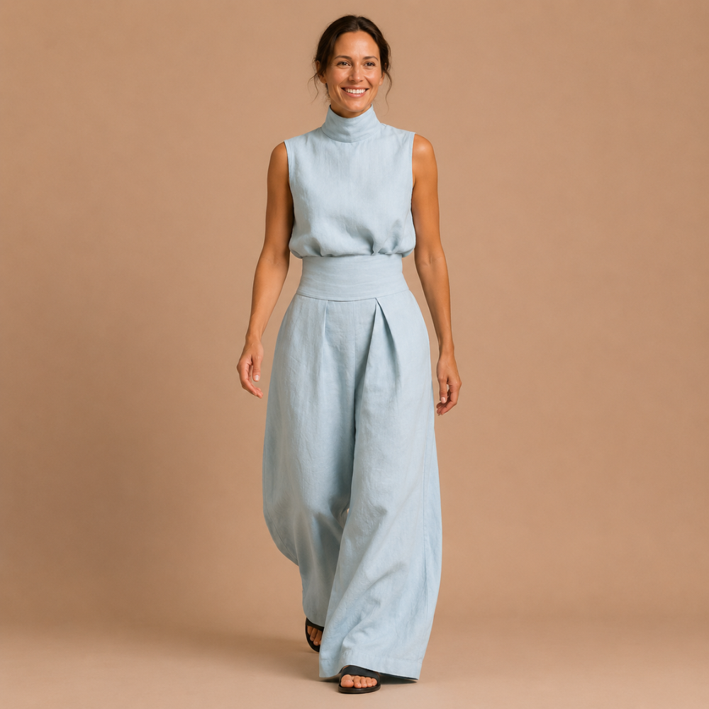 Dames elegante mouwloze set met coltrui en broek Jelle Jora Mode