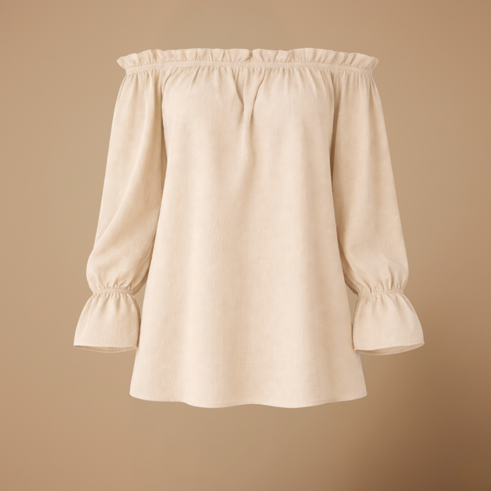 Dames zomerse blouse met ruches en off-shoulder design Jelle Jora Mode