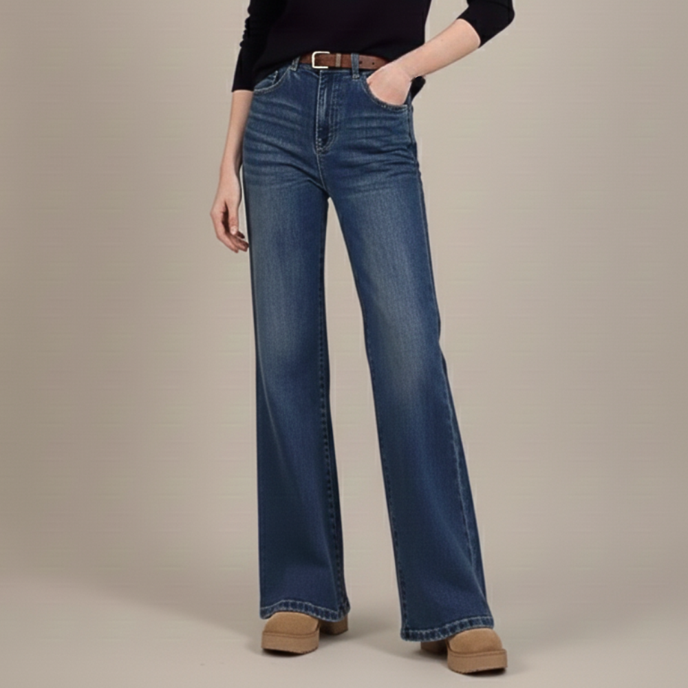 Retro hooggetailleerde denim wijde flared jeans voor dames Jelle Jora Mode