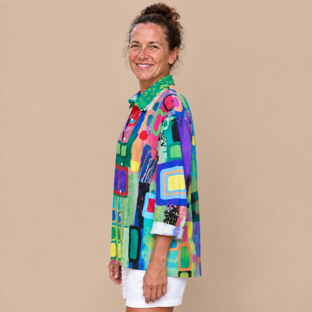 Dames blouse met lange mouwen en abstract patroon Jelle Jora Mode