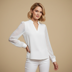 Damesblouse met V-hals mesh mouwen en chiffon Jelle Jora Mode