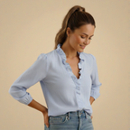 Dames Rimpel V-hals Blouse Jelle Jora Mode