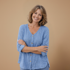Dames casual blouse met losse pasvorm v-hals knopen en lange mouwen Jelle Jora Mode