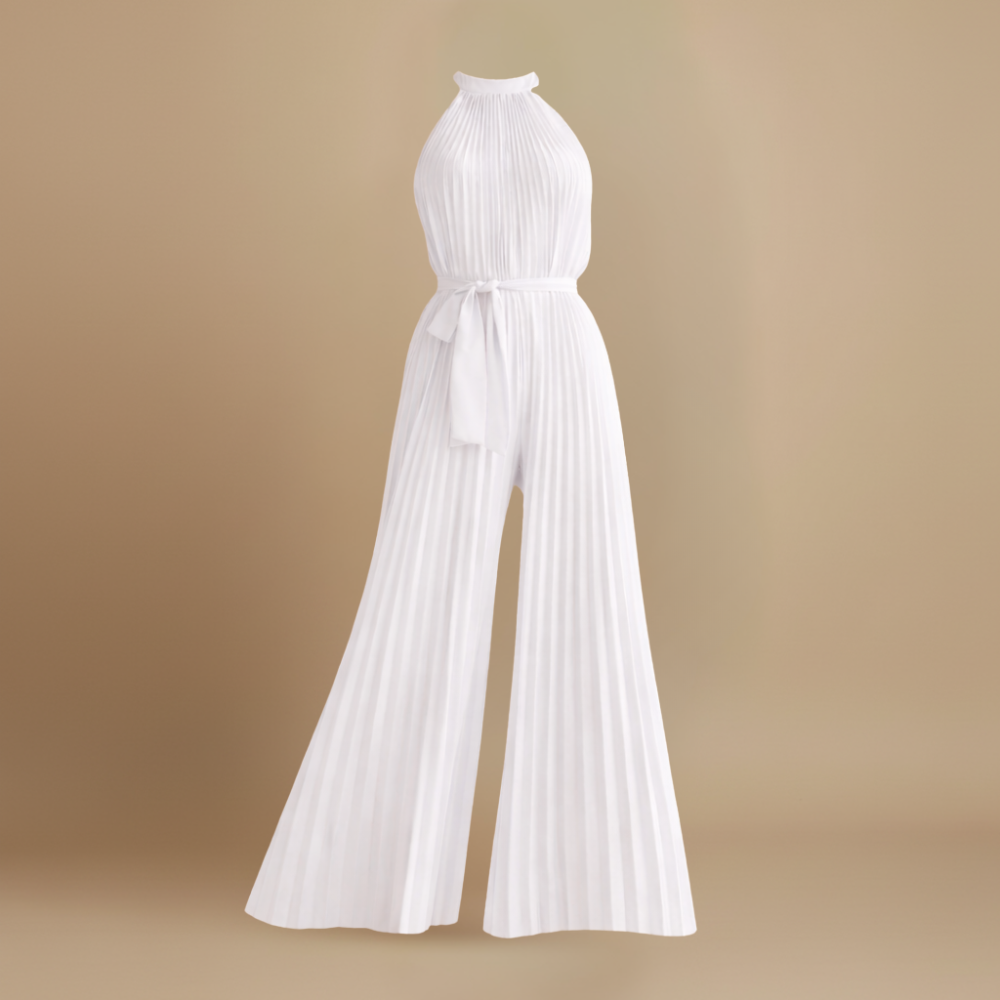 Dames geplooide jumpsuit – hoge hals ontwerp met riem Jelle Jora Mode