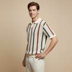 Heren gestreepte polo met open kraag en korte mouwen Jelle Jora Mode