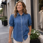 Damesblouse van denim met pofmouwen – Casual chic Jelle Jora Mode