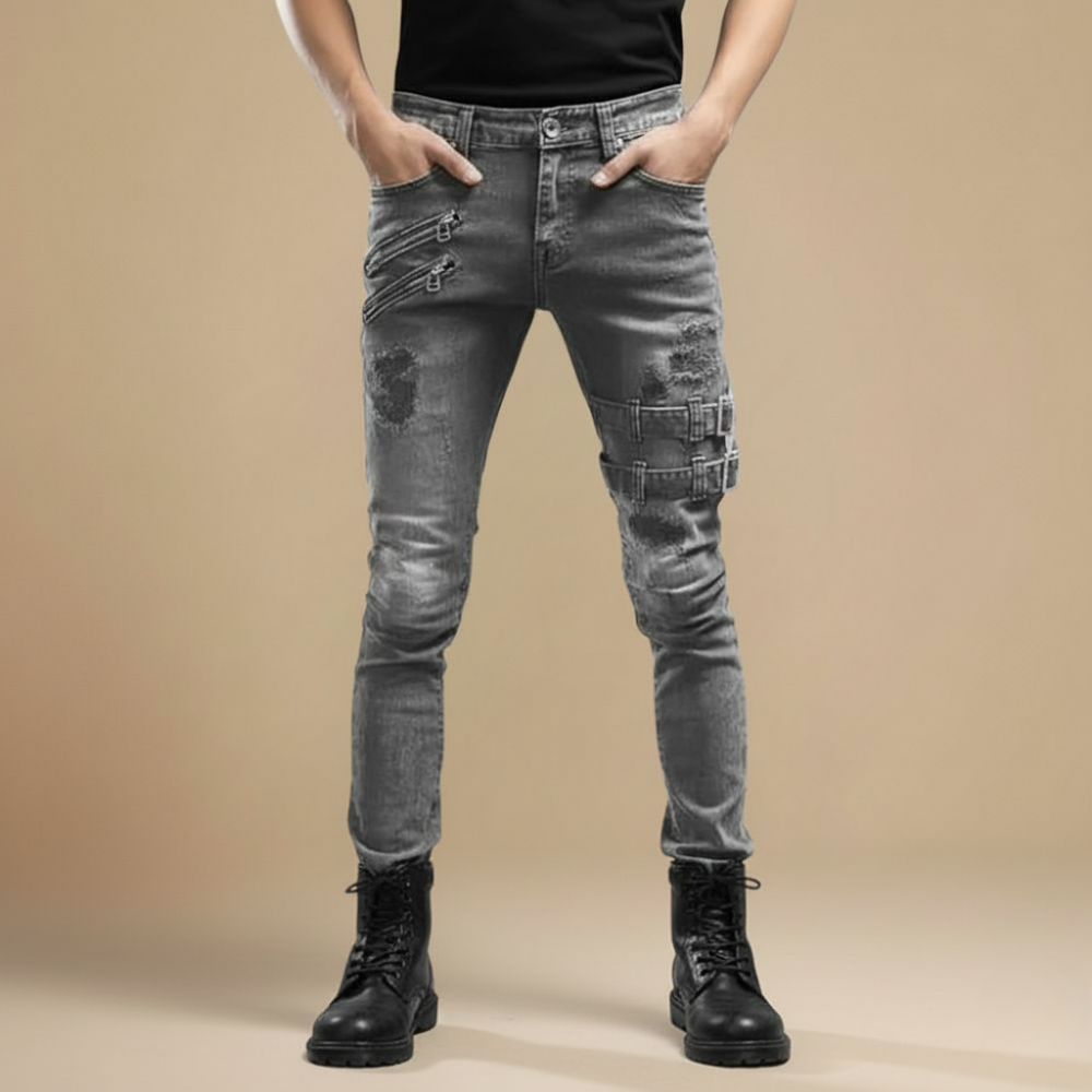 Slanke broek in bikerstijl Jelle Jora Mode