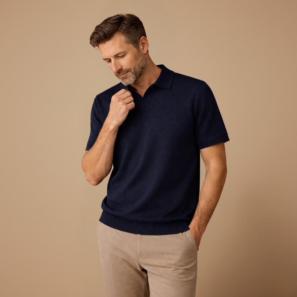 Heren slim fit poloshirt met korte mouwen en klassieke V-hals Jelle Jora Mode