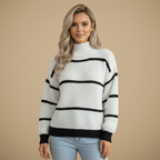 Gestreepte losse gebreide coltrui voor dames Jelle Jora Mode
