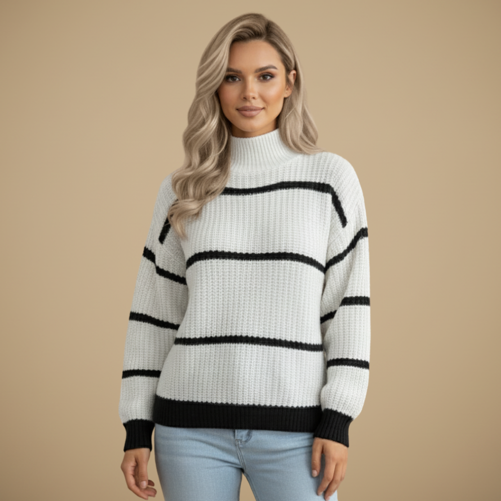 Gestreepte losse gebreide coltrui voor dames Jelle Jora Mode