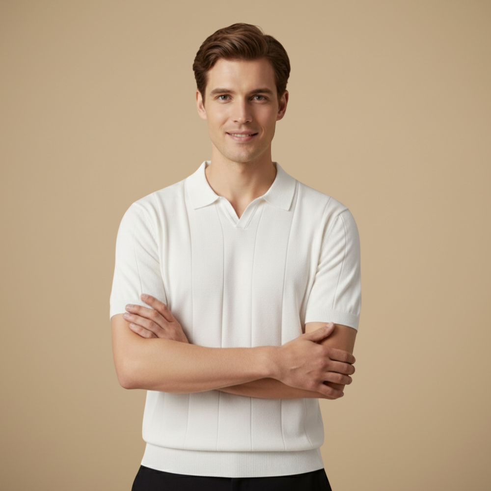 Heren gebreide slim fit polo met korte mouwen Jelle Jora Mode