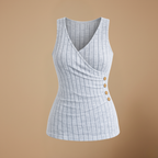 Damesblouse met geribde v-hals en knoopdetails Jelle Jora Mode