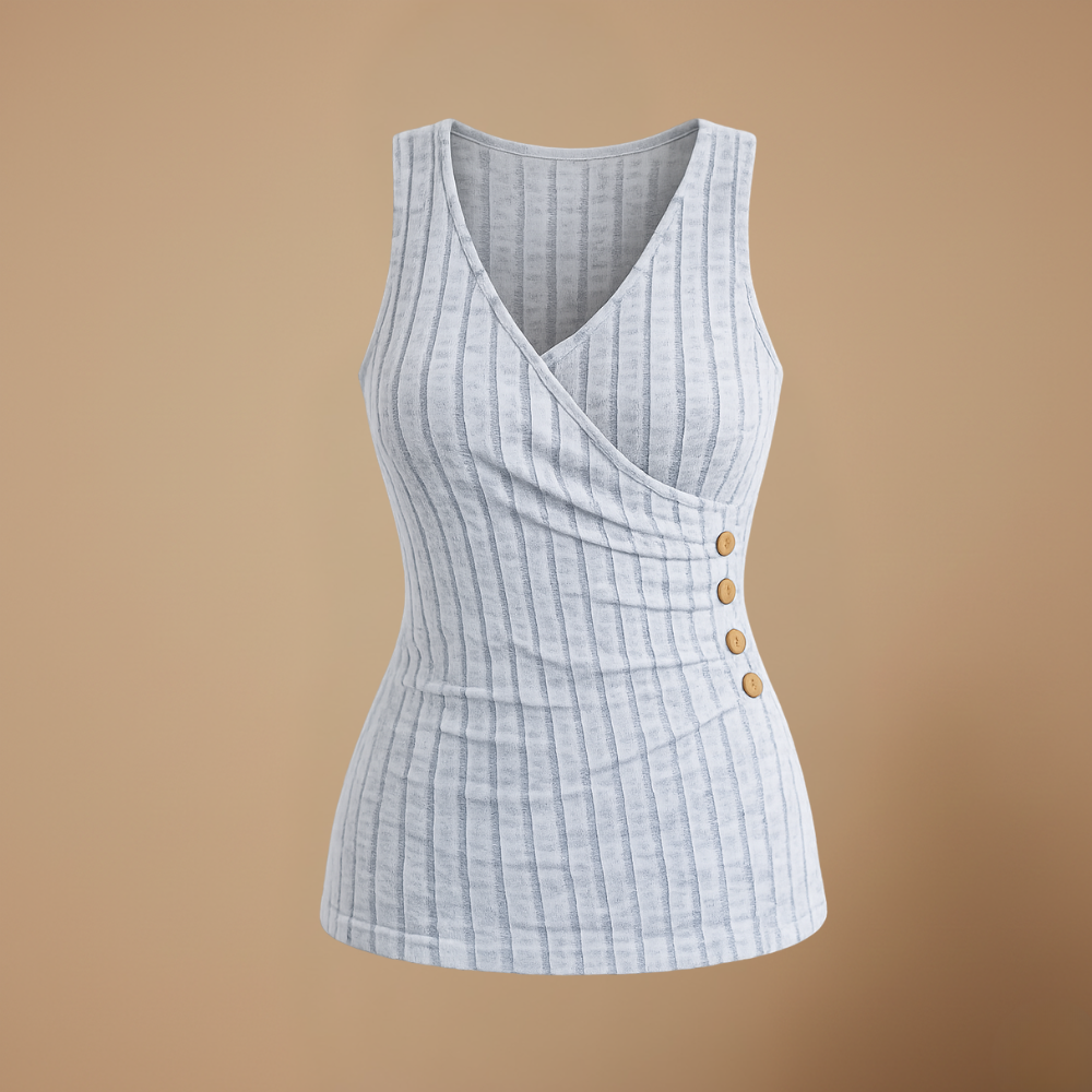 Damesblouse met geribde v-hals en knoopdetails Jelle Jora Mode