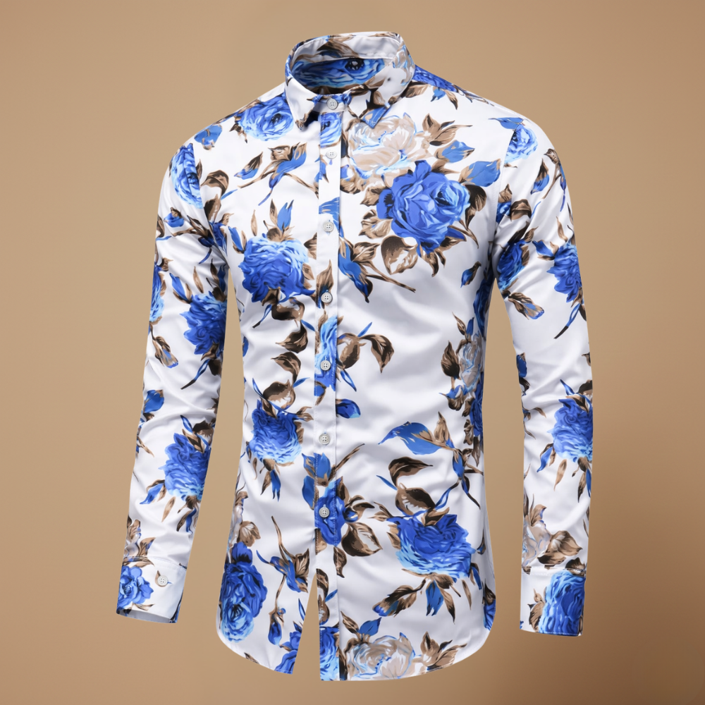 Heren shirt met bloemenprint lange mouwen en getailleerd model Jelle Jora Mode