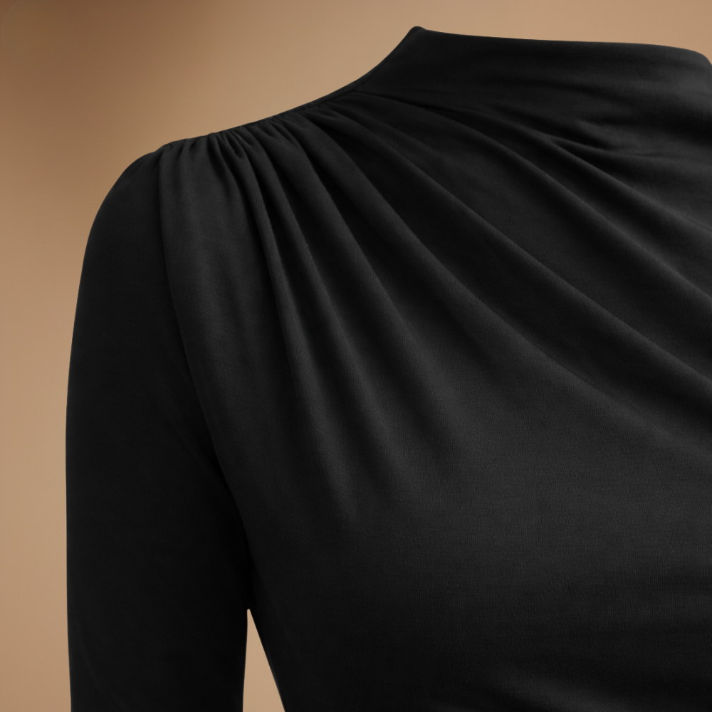 Dames-top met gerimpelde kraag lange mouwen en een slanke pasvorm Jelle Jora Mode