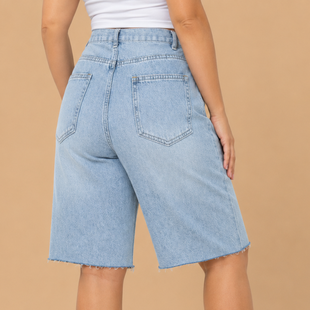 Dames bermudashorts van distressed denim met hoge taille Jelle Jora Mode