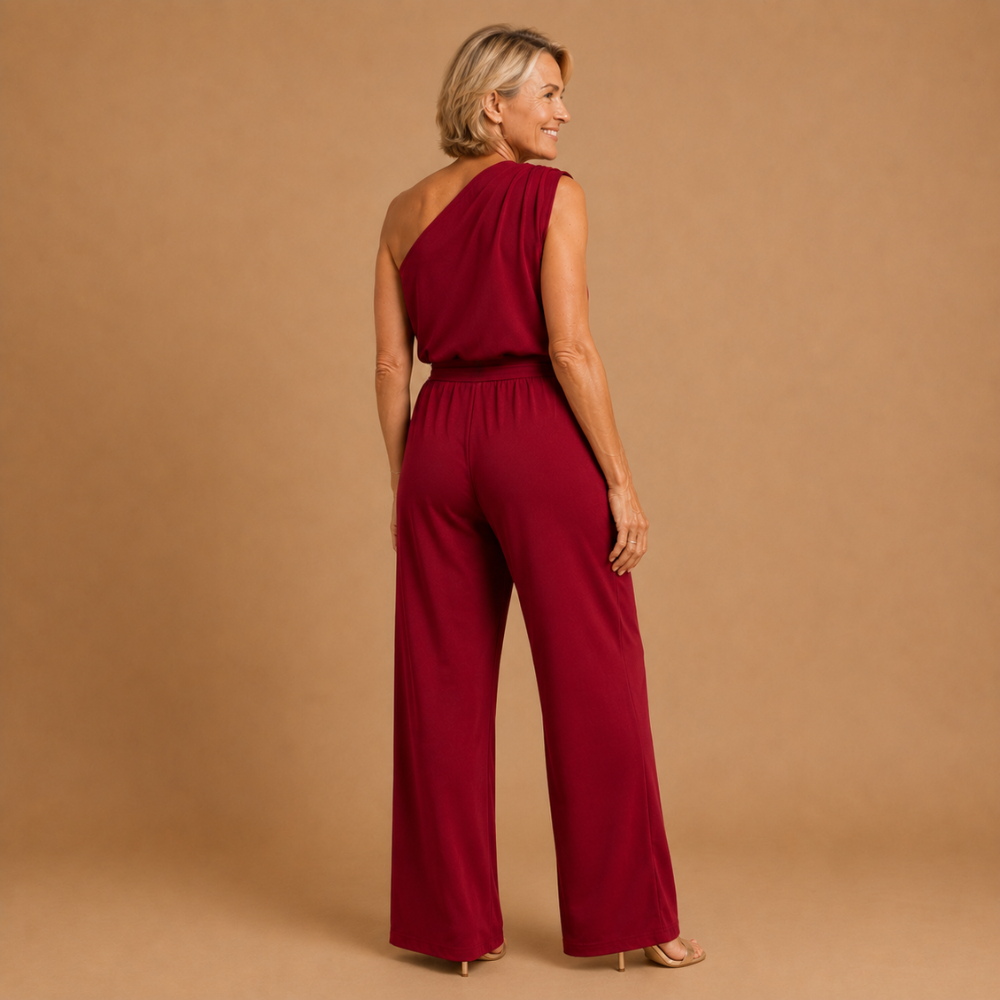 Dames jumpsuit met één schouder en ceintuur in de taille Jelle Jora Mode