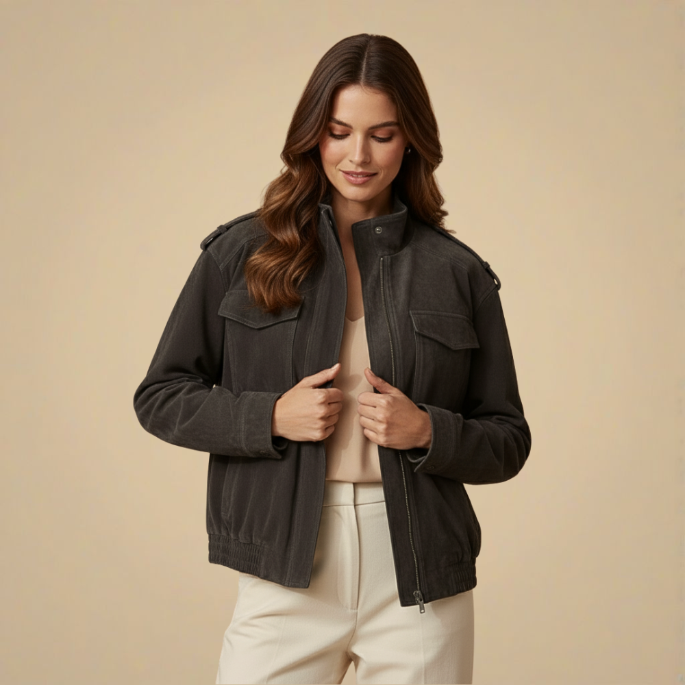 Chique suède jas met kraag en zakken Jelle Jora Mode