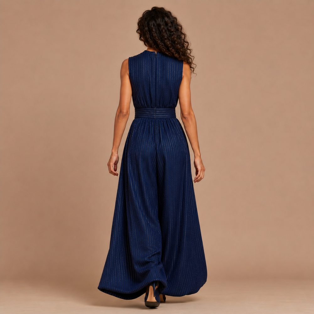 Dames mouwloze jumpsuit met plooien en wijde pijpen Jelle Jora Mode