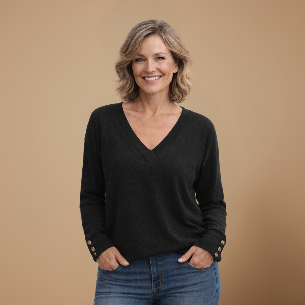 Damesblouse met ruime pasvorm v-hals en lange mouwen Jelle Jora Mode