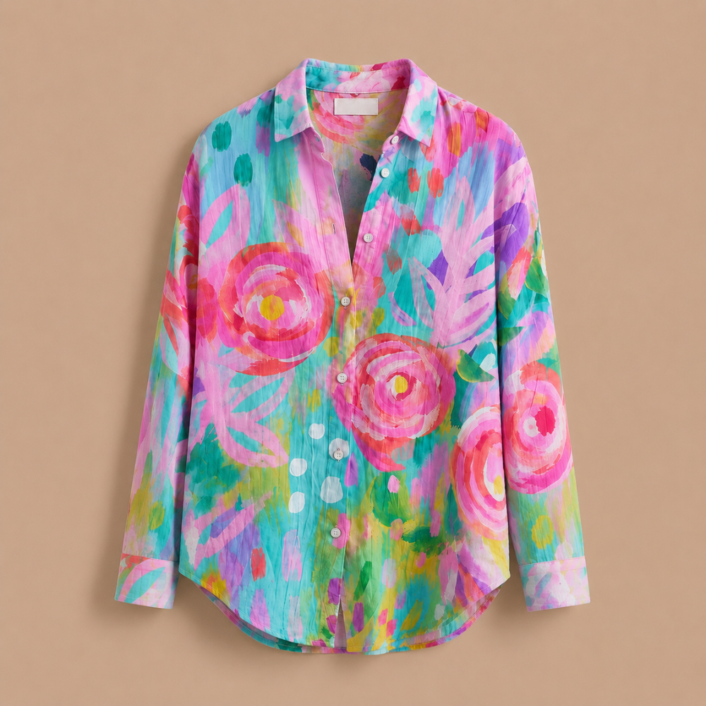 Dames casual blouse met bloemenprint lange mouwen en knopen Jelle Jora Mode