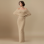 Dames off-shoulder maxi-jurk met lange mouwen en gebreide stof