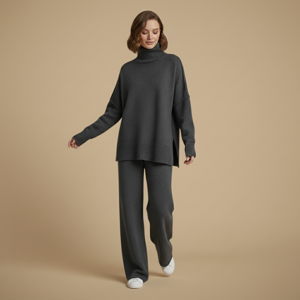 Dikke gebreide broek met hoge kraag voor dames Jelle Jora Mode