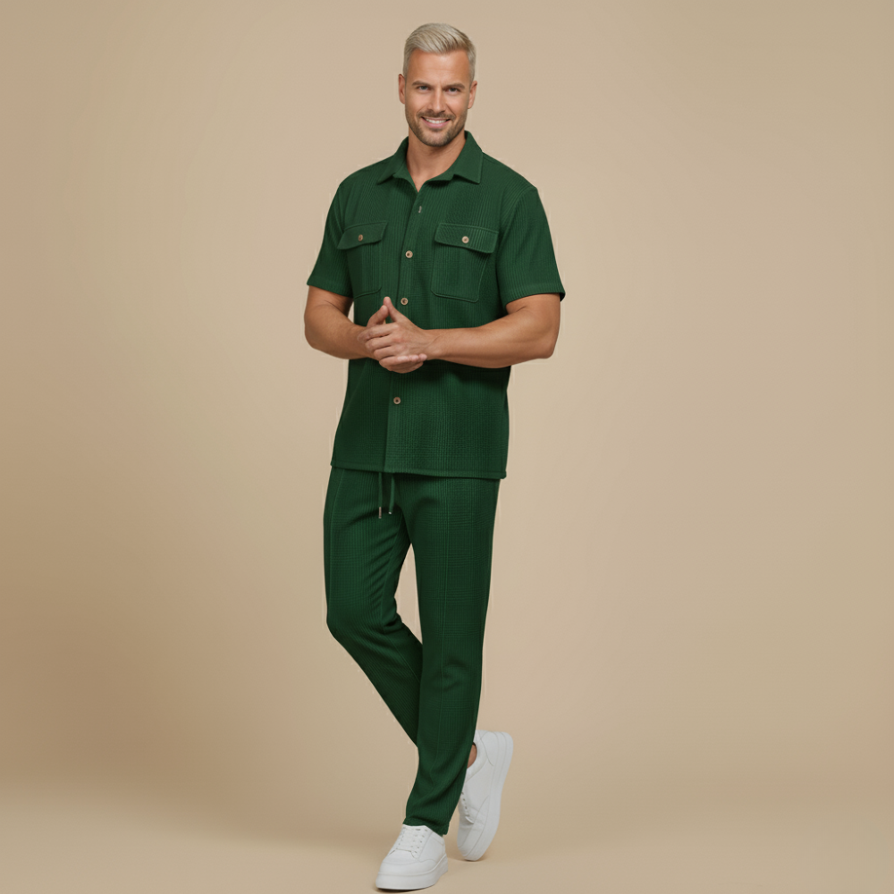 Wafelgebreid Shirt en Broek Tweedelige Set Jelle Jora Mode