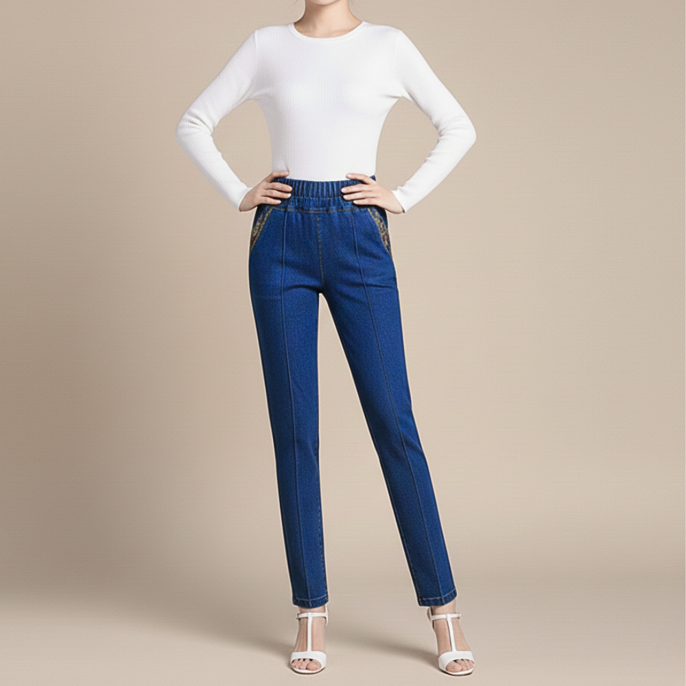 Denim elastische taille slim fit rechte broek Jelle Jora Mode
