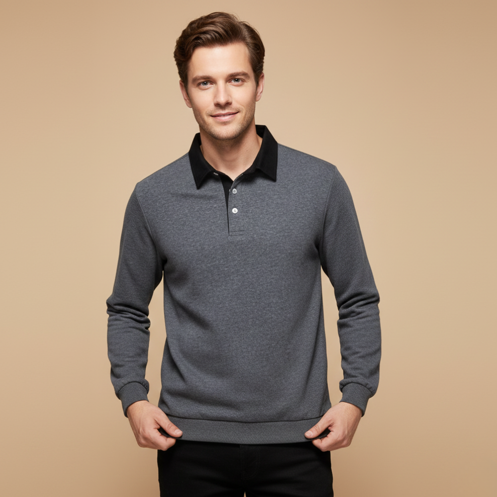 Heren sweater met lange mouwen en polo-kraag Jelle Jora Mode